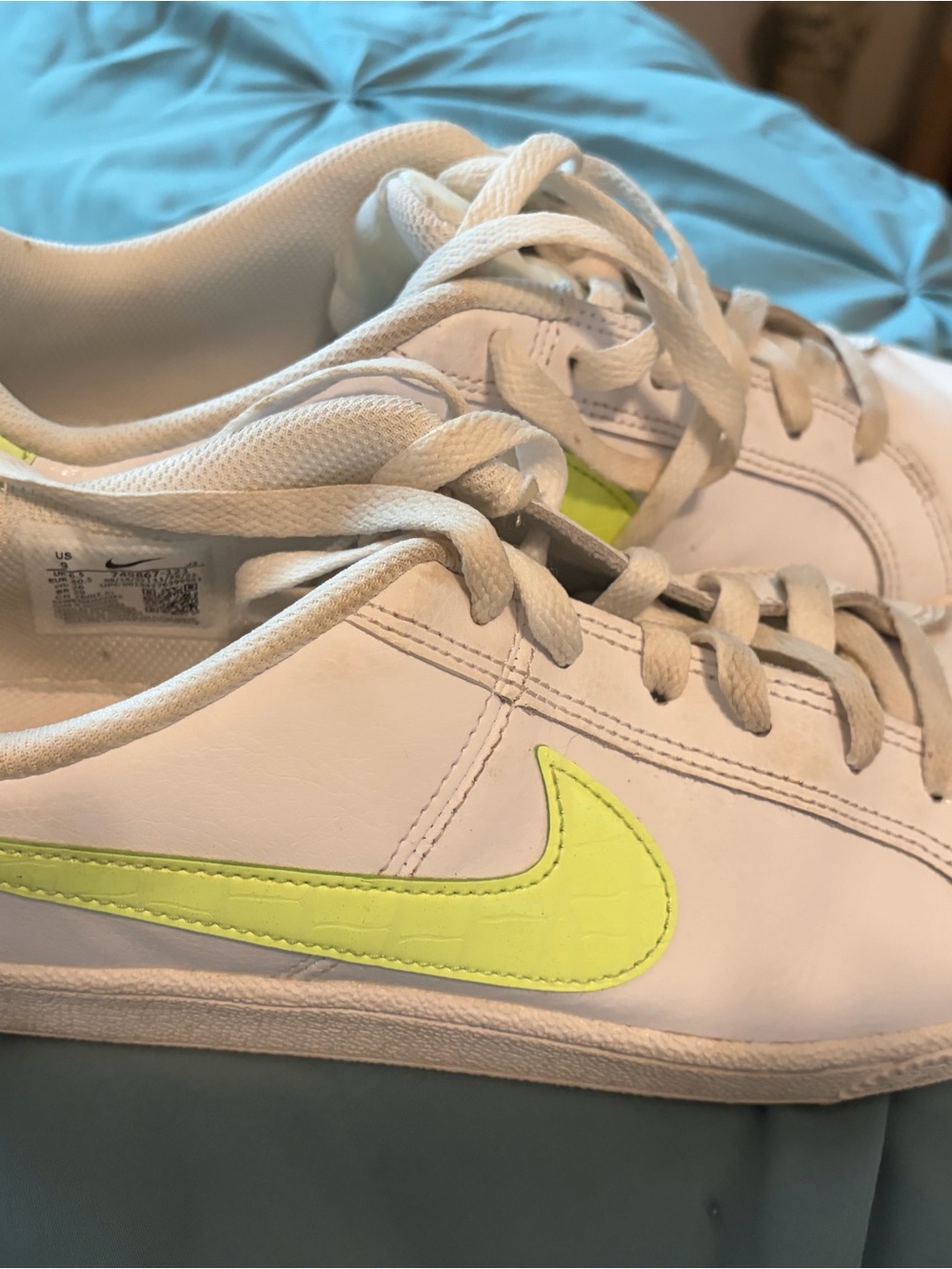 Nike White Athletic Shoe Interior Label with Navy Swoosh